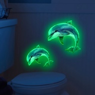 Luminous Dolphin Toilet Sticker - Self-adhesive PVC bathroom decoration blue-green dream pattern siz