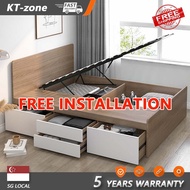 【Free Installation】 HDB Solid Wood Bed Frame Storage Cabinet Single/Queen/King Bed BTO