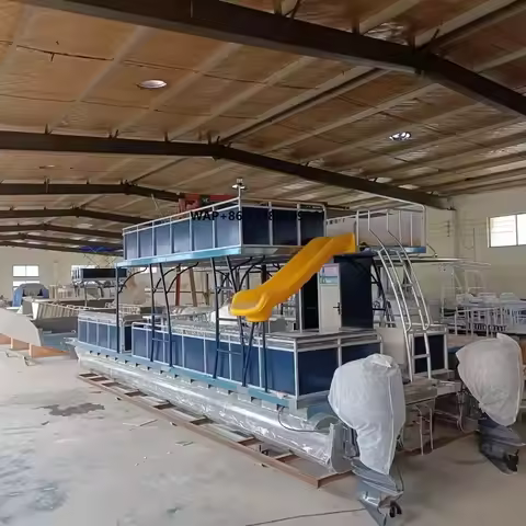 36ft Aluminum Luxury Decoration Living Leisure Pontoon Barge Double Decker Sailing Boat for Sale