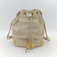 Chanel 香奈兒 CC Logo 粒面牛皮 雙金球 中古 奶白色 水桶包 斜挎包