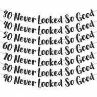 1Set,30/40/50/60/70/80/90 Black Never Looked So Good Gold DIY String Glitter Banner - 30th/40th/50th