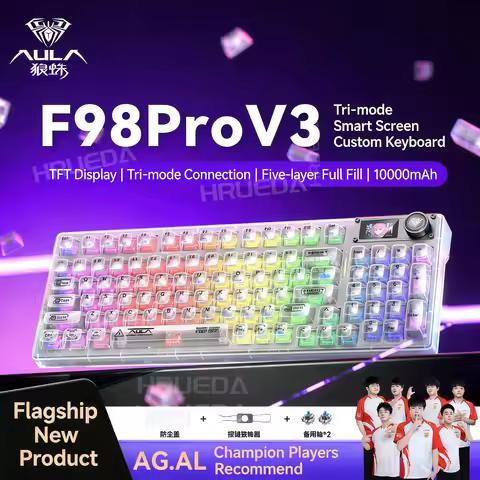 AULA F98 Pro V3 Wireless Tri-Mode Mechanical Keyboard TFT Screen Knob HotSwappable RGB 98% Compact G