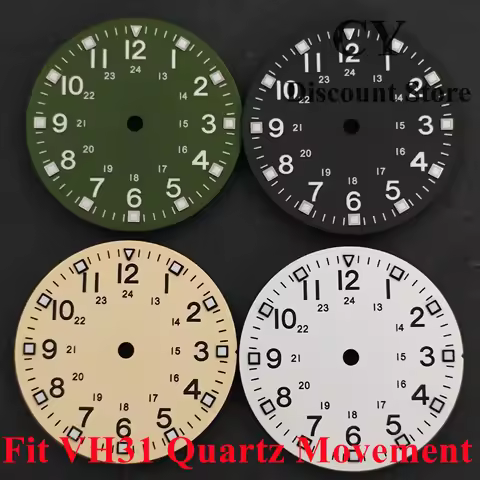 RICHUS 28.5mm VH31 Quartz Watch Dial 24H Arabic Numerals Luminous Square Index Green Black Beige Whi