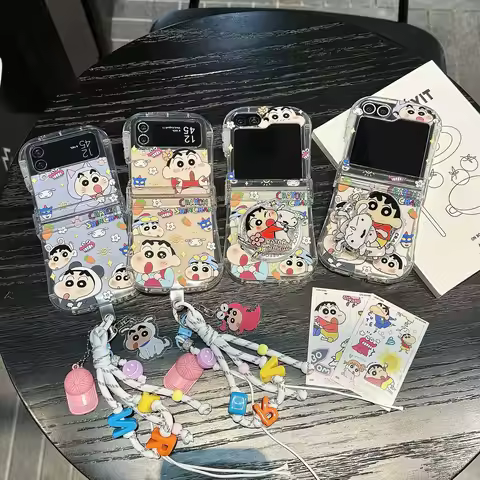 Small Fresh Cute For Crayon Shin-Chan Samsung Magnetic Phone Stand With Lanyard For Z Flip 7 Z Flip 
