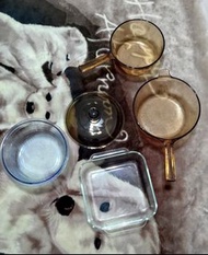 二手 康寧 1.5 2.5單柄晶彩鍋 淺藍色耐熱玻璃圓型鍋3.4L 耐熱玻璃正方型烤盤20cm