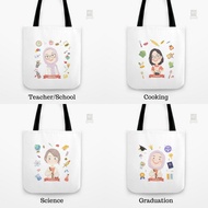 Avatar Cute Gift Tote Bag Custom Name Version 1 (Icon Graduation, School, Science, School)