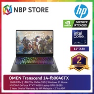 HP OMEN Transcend 14-Fb0046TX 14" 2.8K OLED 120Hz Gaming Laptop ( CU7-155H, 16GB, 1TB SSD, RTX4060 8GB, W11 )