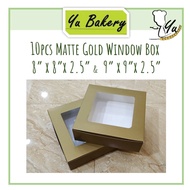 10 pcs Matte Gold Colour Cake Box with Window Kotak Kek Talam Kuih Lapis Tingkap Tart Puff Donut Pastry 金色有窗户蛋糕盒子