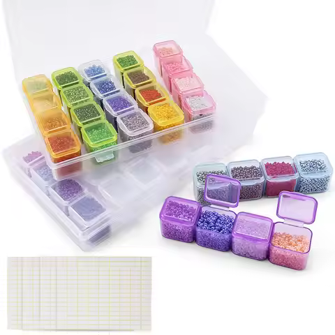 17.5x10.7x2.7CM Rectangle 28 Slots Jewelry Plastic Storage Box Rhinestone Beads Pill Earrings Storag
