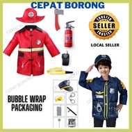Baju Bomba Polis Kanak-Kanak Set Kids Dress Up Toy Cosplay Halloween Party Cloth Policeman Fireman Uniform Pretend Play