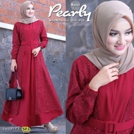 Gamis Angel Brukat Mutiara Kombinasi Tile / Free Belt / Outer Menyatu / Tali Pinggang