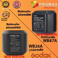 Godox WB26A / WB87A (UPDATED VERSION) WB26 WB87 Rechargeable Lithium Ion Battery AD600Pro AD600BM AD
