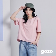 [gozo] Vision gozo Loose Printed Faux Linen Top (Beige/Pink _ F) | Women's Round Neck Casual