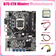 (IKHJ) B75 ETH Mining Motherboard 8XPCIE to USB+G1620 CPU+6Pin to Dual 8Pin Cable+SATA Cable+Switch Cable LGA1155 B75 Mainboard