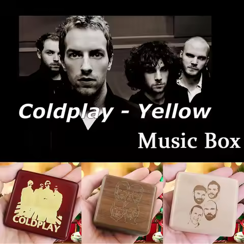 SOFTALK Solid Wood Wine Red Theme Coldplay-yellow Music Box Birthday, Christmas, Valentine's Day Gif
