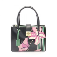 【二手】 Salvatore Ferragamo Ferragamo 手提包，Gancini 花卉印花，黑色/多色皮革托特包。