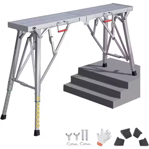 Scaffolding Platform Adjustable Height, Folding Work Platform, Aluminum Portable Scaffolding Ladder,