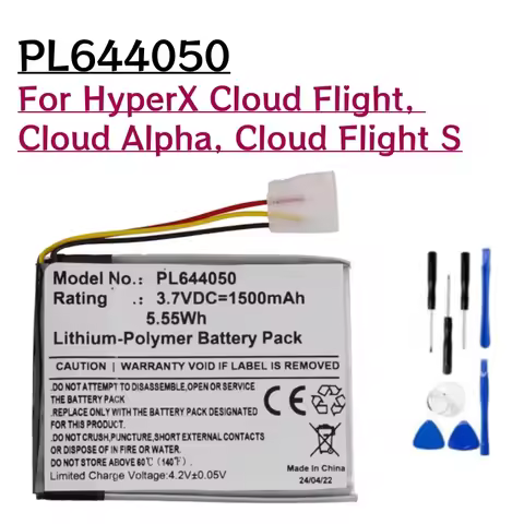 Replacement Battery PL644050 3.7V 1500mAh For HyperX Cloud Alpha Wireless Cloud Flight Cloud Flight 