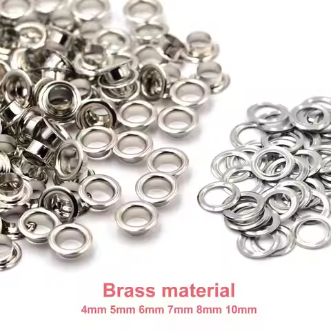 100sets Brass Material Silver Color 4mm 5mm 6mm 7mm 8mm 10mm Grommet Eyelet With Washer Fit Leather 