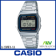 นาฬิกา Casio DIGITAL นาฬิกาข้อมือผู้หญิง/ผู้ชาย สายสแตนเลส รุ่น A-158WA A158 A158WA-1A ของแท้100% ปร
