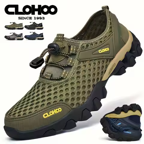 CLOHOO Male Casual Mesh Sports Shoes Lightweight Non-Slip Rubber Sole Hiking Shoes Outdoor Camp Walk