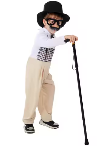 Old Man Costume for Kids 100 Days of School Costume Boys Cosplay Old Man Outfit Hat Glasses and Gran