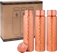 NORMAN JR Copper Water Bottle 400ml - Gift Box of 3, Slim Hammered, an Ayurvedic vessel made from pure copper - helps you drink more water, with many health benefits