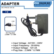 Power Adapter DC 12V 2A Plug Size 2.5mm x 0.7mm UK 3 Pin Wall Charger 1 Meter