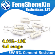【Limited-time offer】 10pcs 5W 5% Cement Resistor Power Resistance 0.1 -10K 0.01R 0.1R 1R 10R 100R 0.