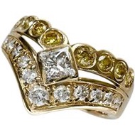 Pre-owned POLA ring, size 13, featuring a 0.32ct natural yellow diamond and a 0.57ct diamond, set in