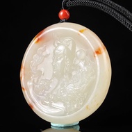 秒殺價 然新疆和田玉籽料關公圓牌吊墜 玉質細膩油潤