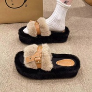 Furry Slippers Mao Mao Slippers Mao Slippers 2024 Thick-Soled Furry Autumn Winter Slippers Korean Ve