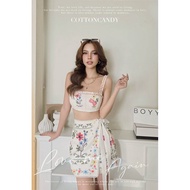 Blossom Sweet Set | Cotton Candy Import Bangkok Premium | Korean Floral Sling Crop Tank Top Skirt