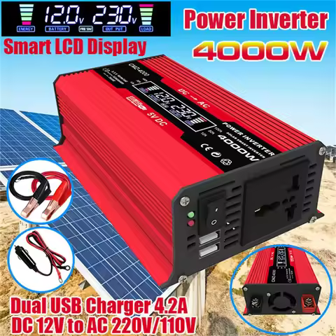 4000W Car Power Inverter 12V DC to AC 110V/220V Pure Sine Wave Inverter LCD Display Inverter Pure Si