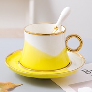ASHOME Cangkir kopi dan teh keramik dengan piring dan sendok motif warna warni dipadukan dengan list