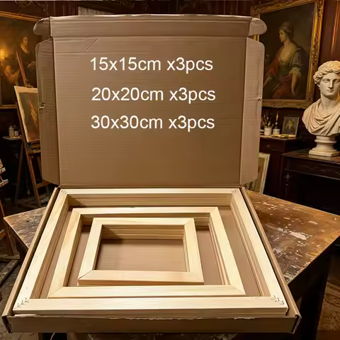 9pcs(15x15 20x20 30x30cm) Canvas Frame with 100Tacks Wooden Needlepoint Frame Wooden Photo Frame Dia