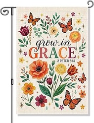 Vgrti Grow In Grace 2 Peter 3:18 Garden Flag, Floral Butterfly Christian Banner, Faith Yard Decor, R