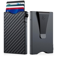 MNGARISTA Minimalist Slim Metal Wallet for Men, Pop Up Credit Card Holder with 3K Carbon Fiber Cover