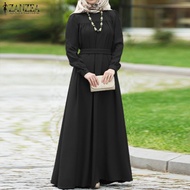 Esolo ZANZEA ผู้หญิง Retro อิสลามเสื้อคลุมมุสลิมชุดเดรสแม็กซี่แขนยาวชุดเดรสเรียบง่าย