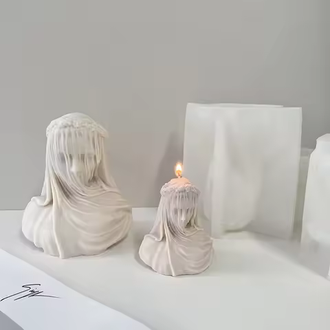 Veiled Woman Candle Silicone Mold Female Bride Antique Bust Statue Sculpture Lady Body Silicone Mold