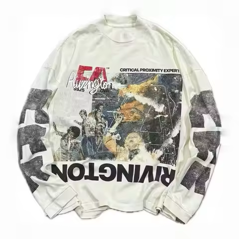 Washed RRR123 Air crash graffiti long sleeves T-shirt Men Women Best Quality RRR 123 Tops Tee T Shir