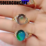 SDEERCONCEPT Retro Adjustable Mood Rings, Fashion Oval Changing Color Ring, Creative Moon Stone Jewe