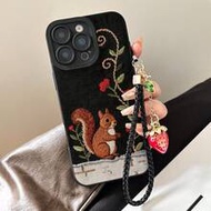 Cute Squirrel Painted Perforated Black Painted With Strawberry Rope Simple Fashion Creative Shockpro