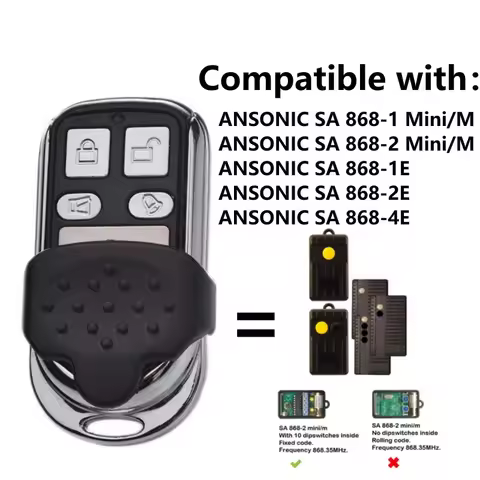 ANSONIC SA 868-1E 868-2E 868-4E 868-1 868-2 MINI/M 868MHz Fixed Code 868.3MHz Garage Door / Gate Rem