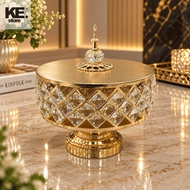 Luxury Crystal Diamond Cut Gold Decorative Serving Bowl Tray