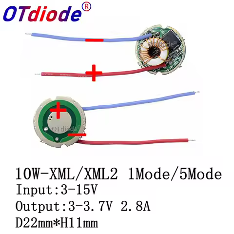 5 Mode/1Mode Input 3V-15V dc 22mm LED Driver For 10W T6 XML T6/U2 XM-L2/U2 LED Flashlight or 12V Bat