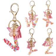 1Pcs 26 Letter Pink Letter Keychain For Bag Aesthetic Love Sequins Butterfly Tassel Anik Keychain Ep