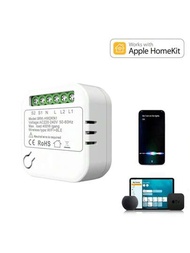 1入組2鍵迷你智慧開關模組,支援蘋果homekit Siri Alexa,wifi無線定時斷路器2路控制,需要中性線,迷你智慧wifi繼電器開關,diy定時燈光開關,無線遙控10a