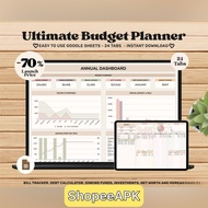 Annual Budget Planner Google Sheets Template, Financial Planner, Paycheck Budget, Bill Tracker, Budg