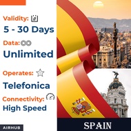 [ Spain ] eSIM Unlimited Calls Data and Texts - Delivered via Email - by Airhub in Partnership with 